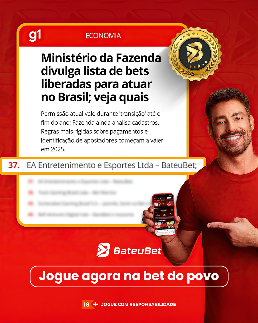 Tela de login da Bateu Bet mostrando campos para e-mail e senha.