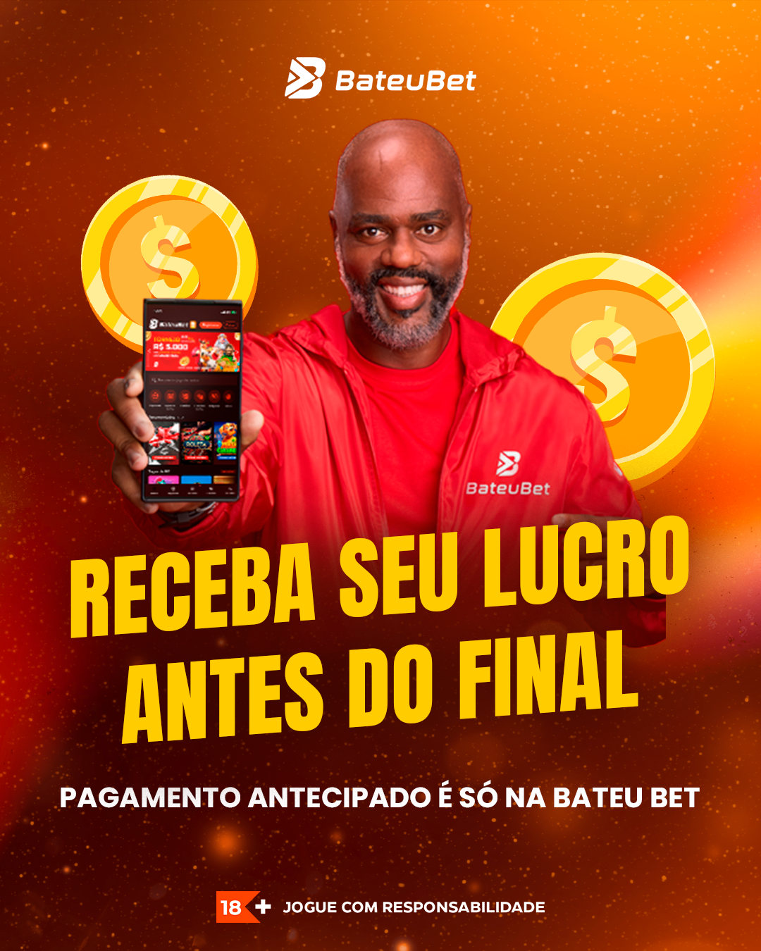 Visual de interface de aposta ao vivo na Bateu Bet com destaque para o botão de pagamento antecipado, mostrando controle de encerramento de aposta durante um jogo de futebol em tempo real