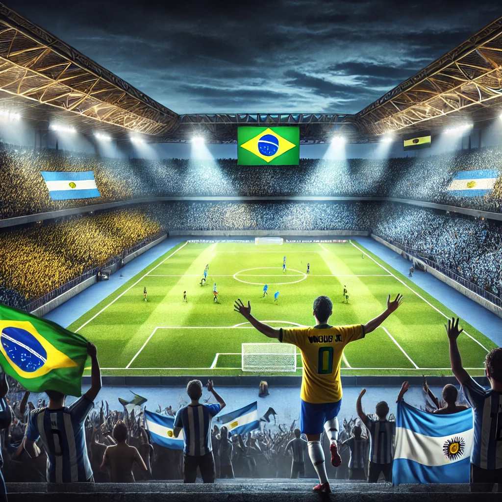 Vinicius Jr. comemorando o gol da vitória do Brasil contra a Colômbia, em partida válida pelas Eliminatórias da Copa do Mundo de 2026.