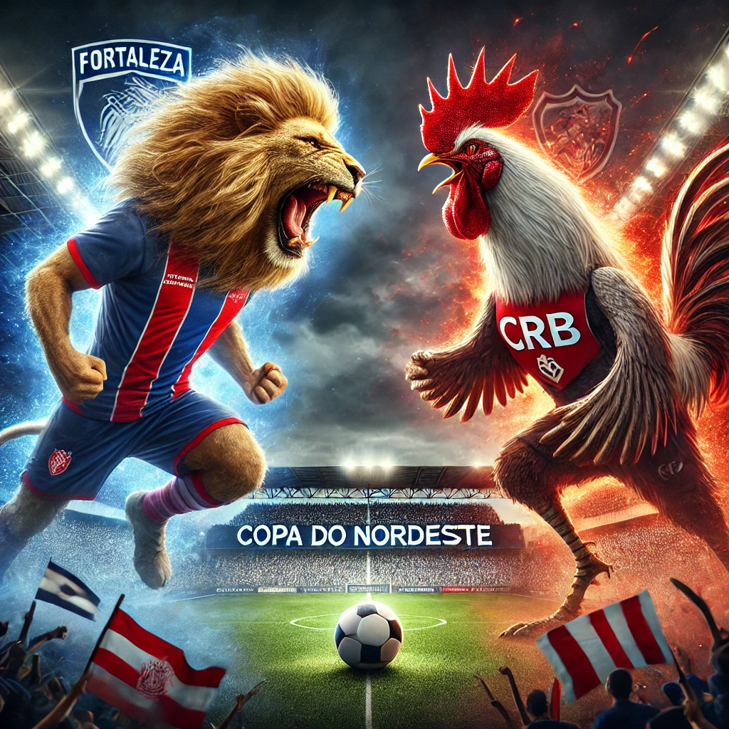 Fortaleza x CRB ao vivo na Arena Castelão pela Copa do Nordeste 2025, jogadores em ação com torcida vibrante ao fundo e atmosfera decisiva sob os refletores.